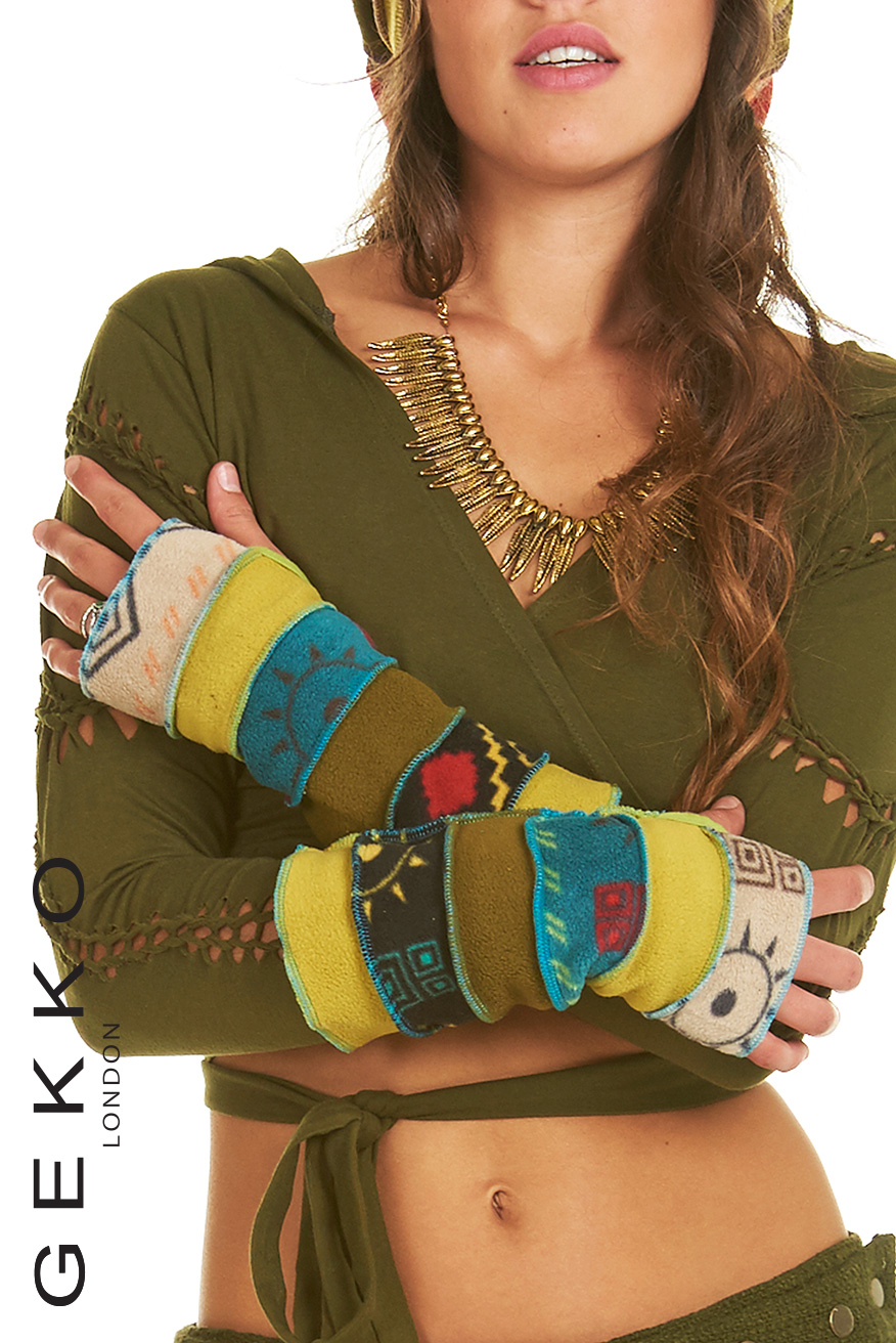 PATCHWORK WRIST WARMERS WITH THUMB HOLE Gekko Bohotique