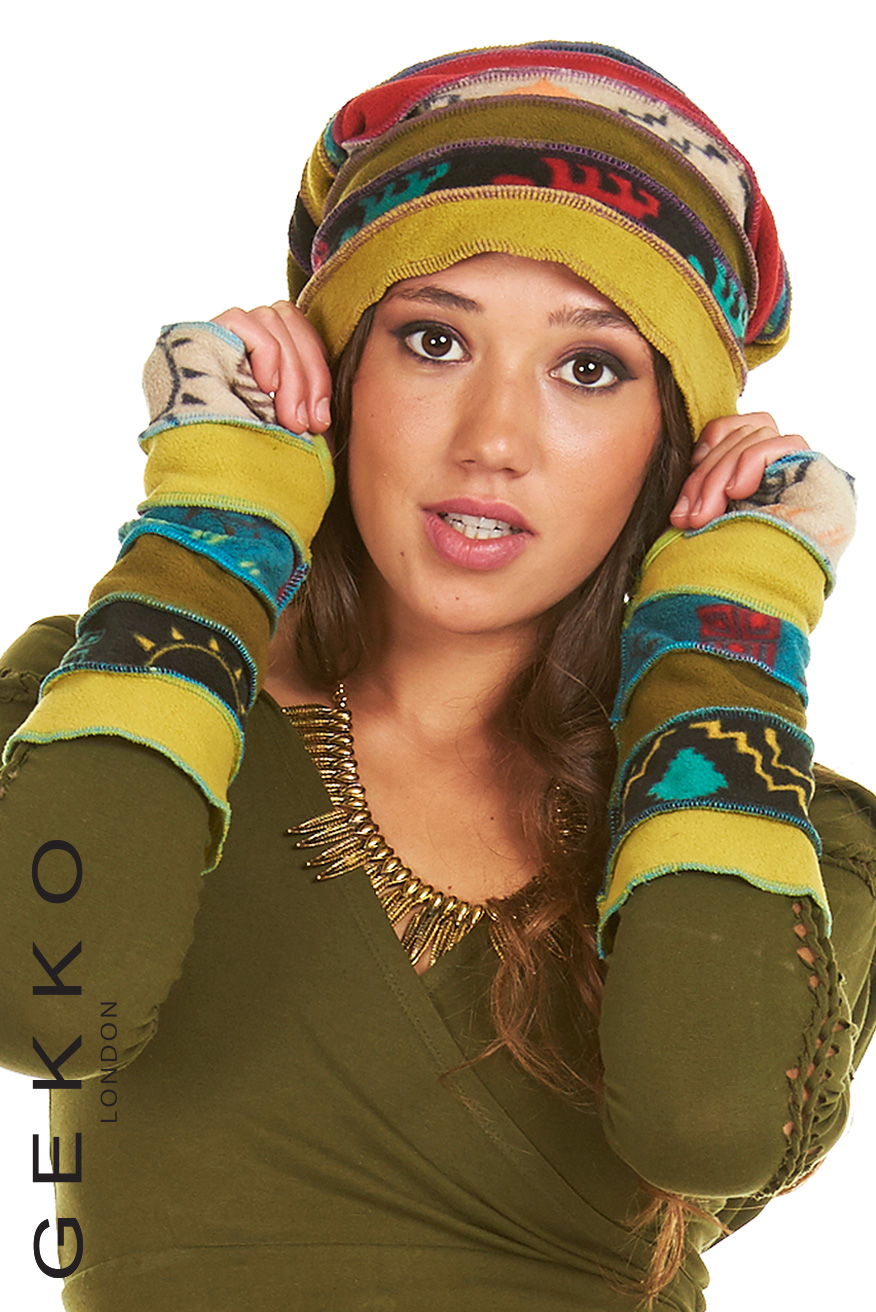 PATCHWORK WRIST WARMERS WITH THUMB HOLE Gekko Bohotique