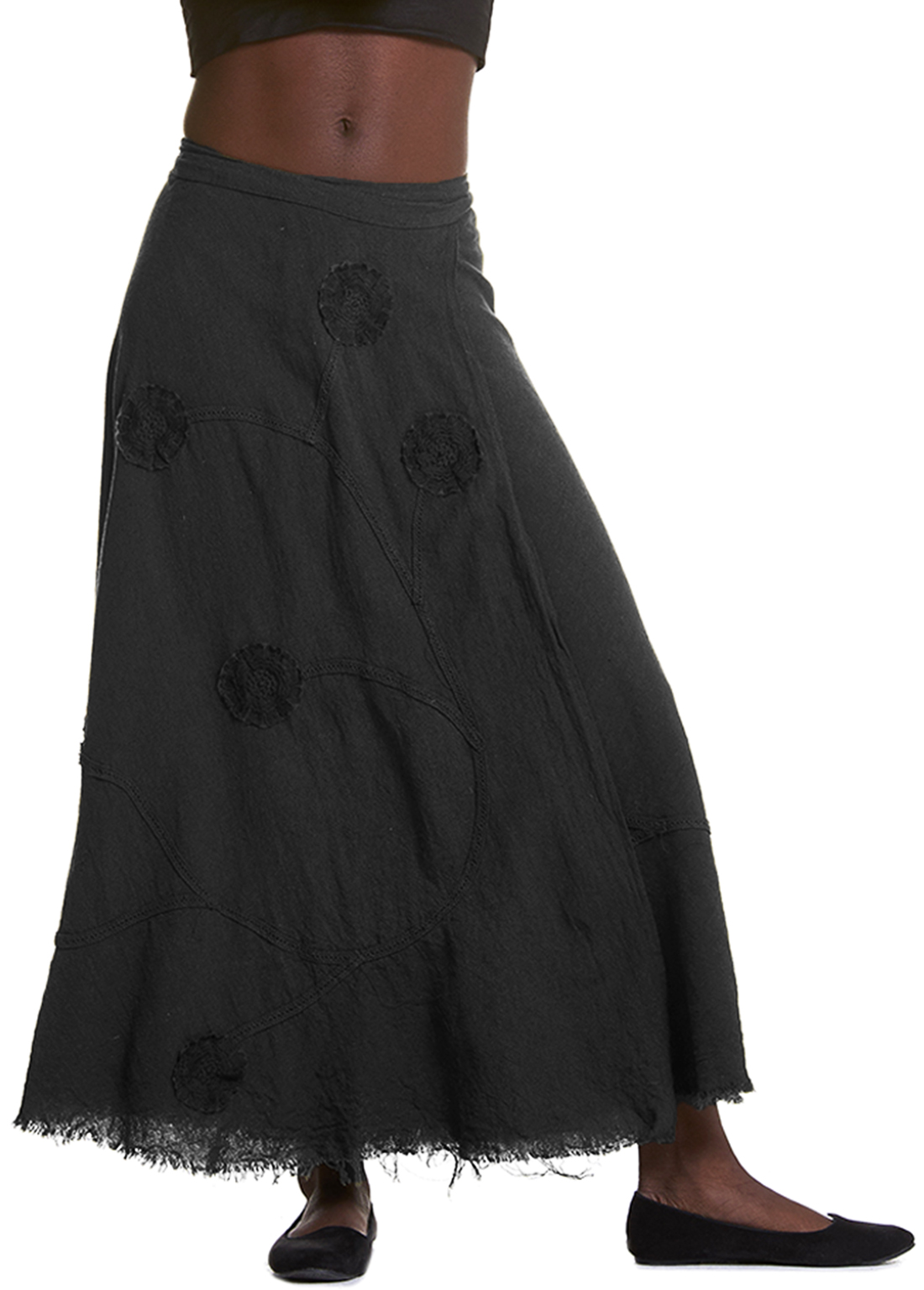 LONG WRAP SKIRT WITH APPLIQUED FLOWERS - Gekko Bohotique