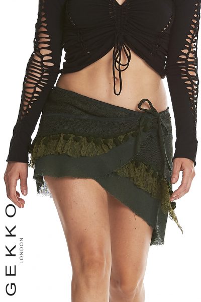 Wrap mini skirt with lace frill