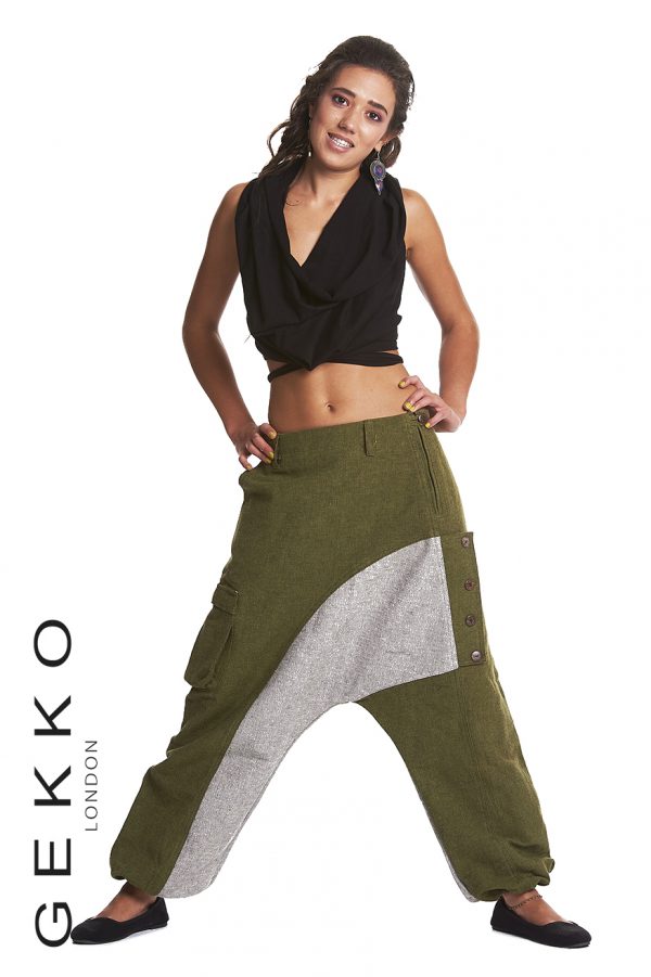 Harem trousers with contrasting bands