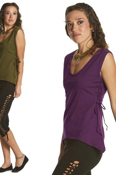 Vest with scoop neck and side lacing