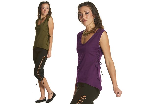 Vest with scoop neck and side lacing
