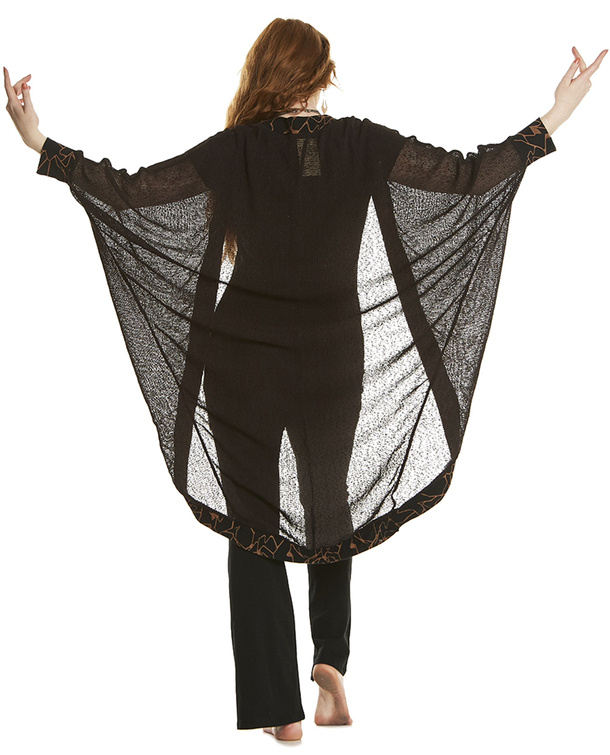 Open Poncho with Printed details - Gekko Bohotique Shipping worldwide