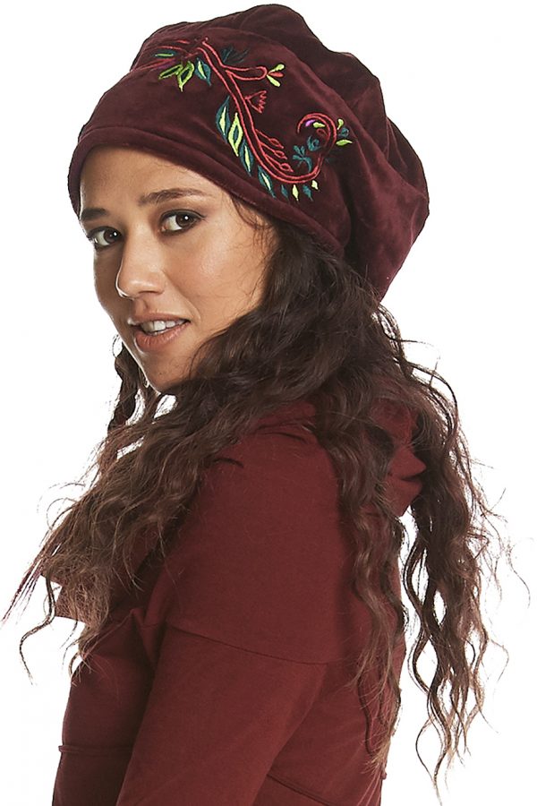 Embroidered velvet cloche hat