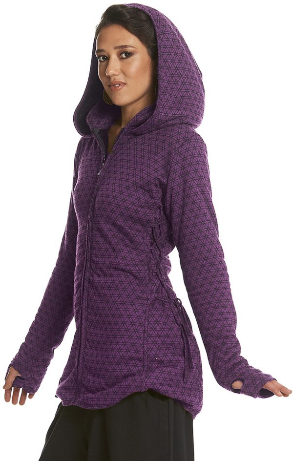 Short Hooded Coat with Flower of Life print